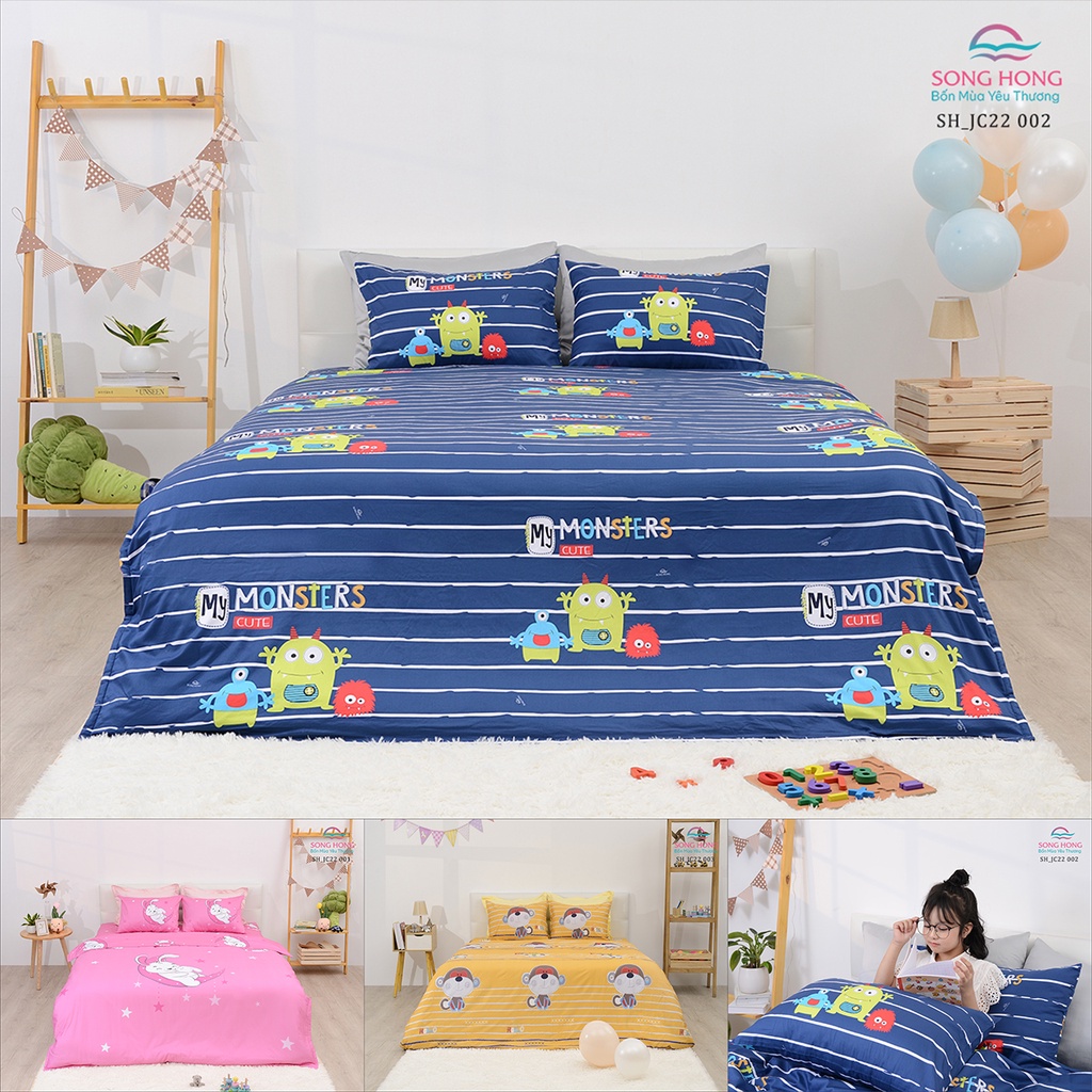 Bộ chăn ga gối trẻ em 1.6*2m - Sông Hồng chính hãng - Chất cotton