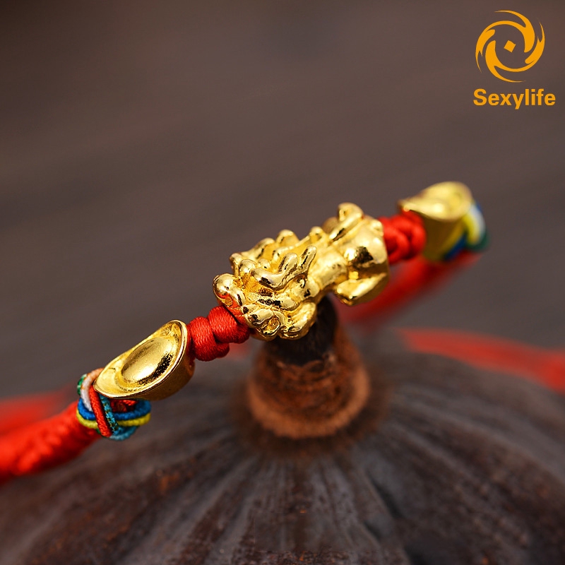 Vòng đeo tay bùa hộ mệnh Pi Xiu vàng thiết kế dây đỏ