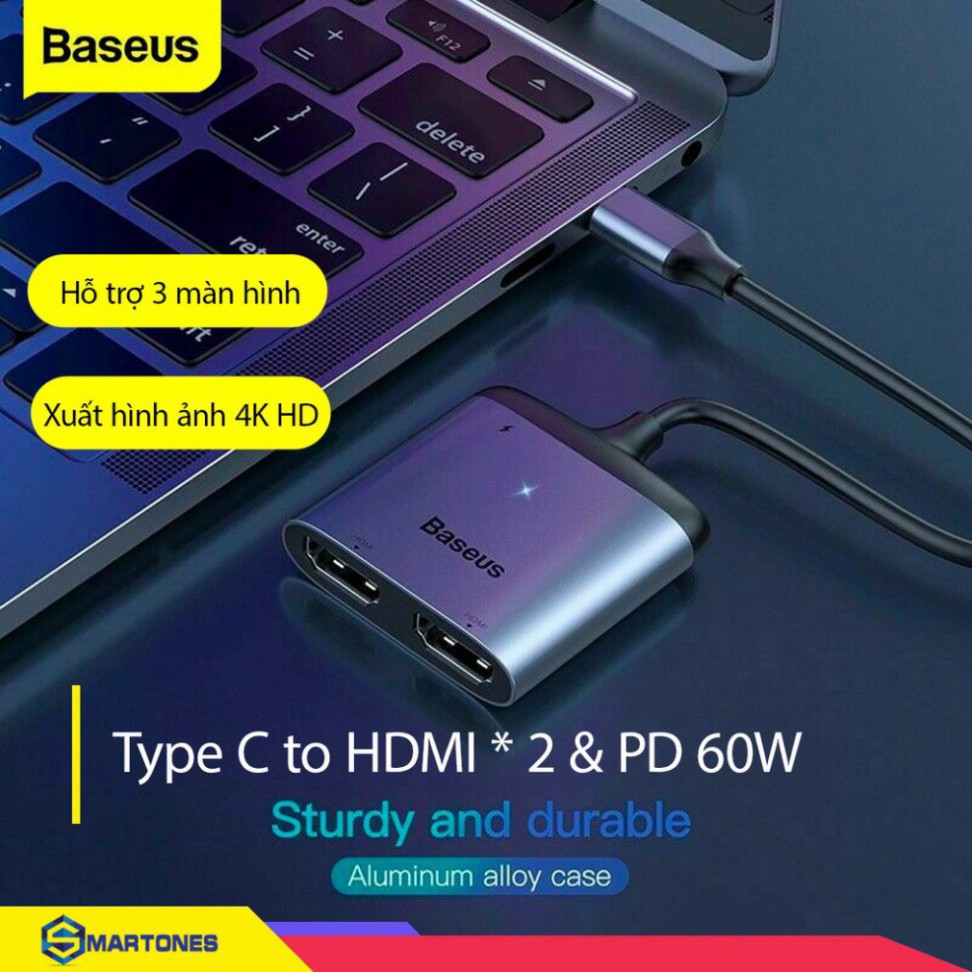 Bộ Hub chuyển đổi Baseus Enjoy Type C sang HDMI x 2 , sạc PD 60W cho Macbook, Laptop..