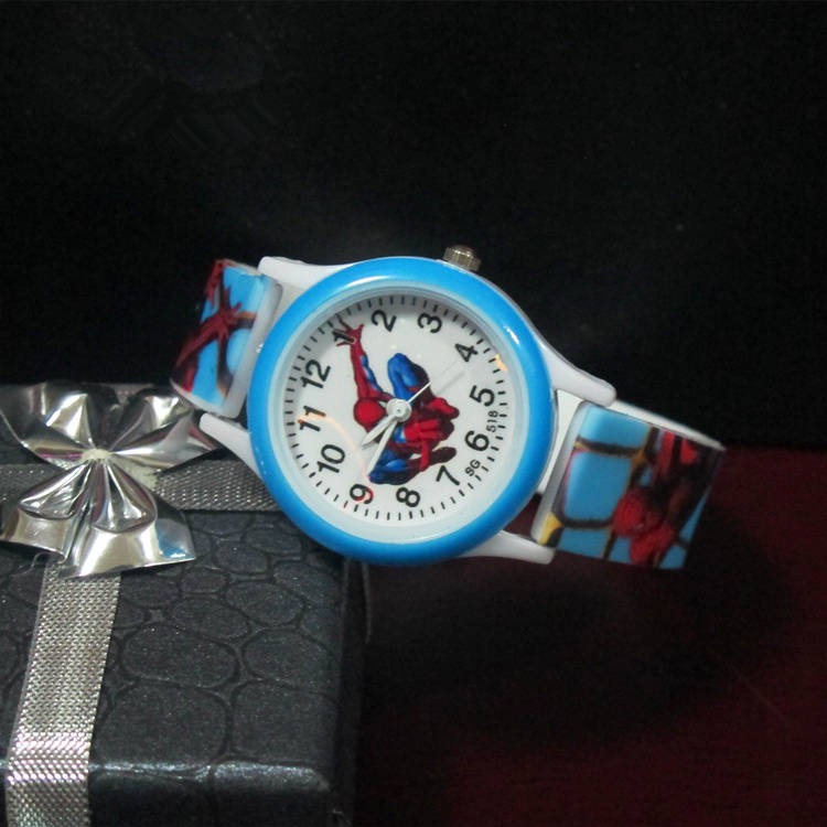 đồng hồ Mua 3 tặng 1 Đồng hồ dành cho trẻ em chính hãng Boy Girl Leather Square Carton Works Pupils Spider Man Watch