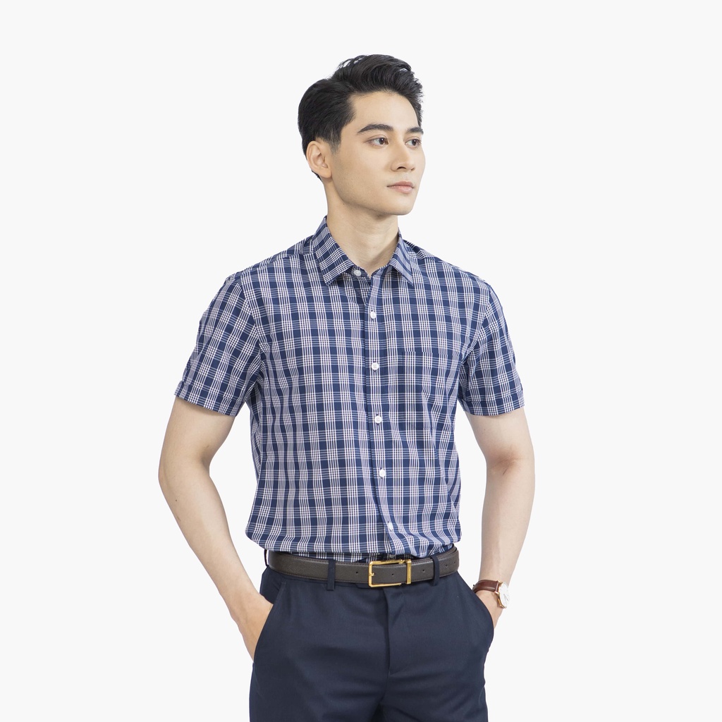 [MẪU MỚI] Áo sơ mi nam ngắn tay ARISTINO họa tiết kẻ ô xanh trắng lịch lãm, chất liệu Bamboo thoáng mát - ASS319S2