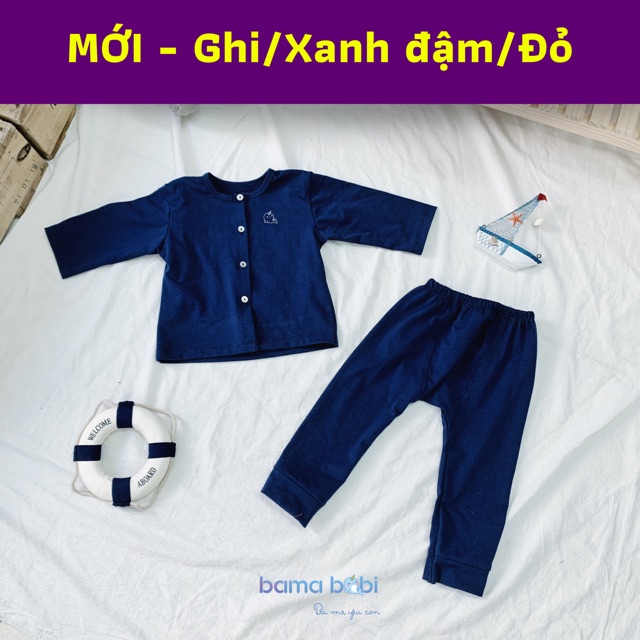 Xanh/Ghi/Đỏ cúc giữa - Bộ quần áo trẻ em mặc nhà Bama Babi v3 (Nhập mã giảm thêm)