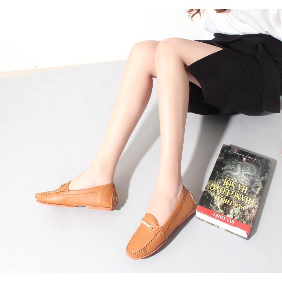 Giày mọi nữ đế bệt cao cấp/ giày đế bằng Màu bò- đen | ASHOES VNXK | BigBuy360 - bigbuy360.vn