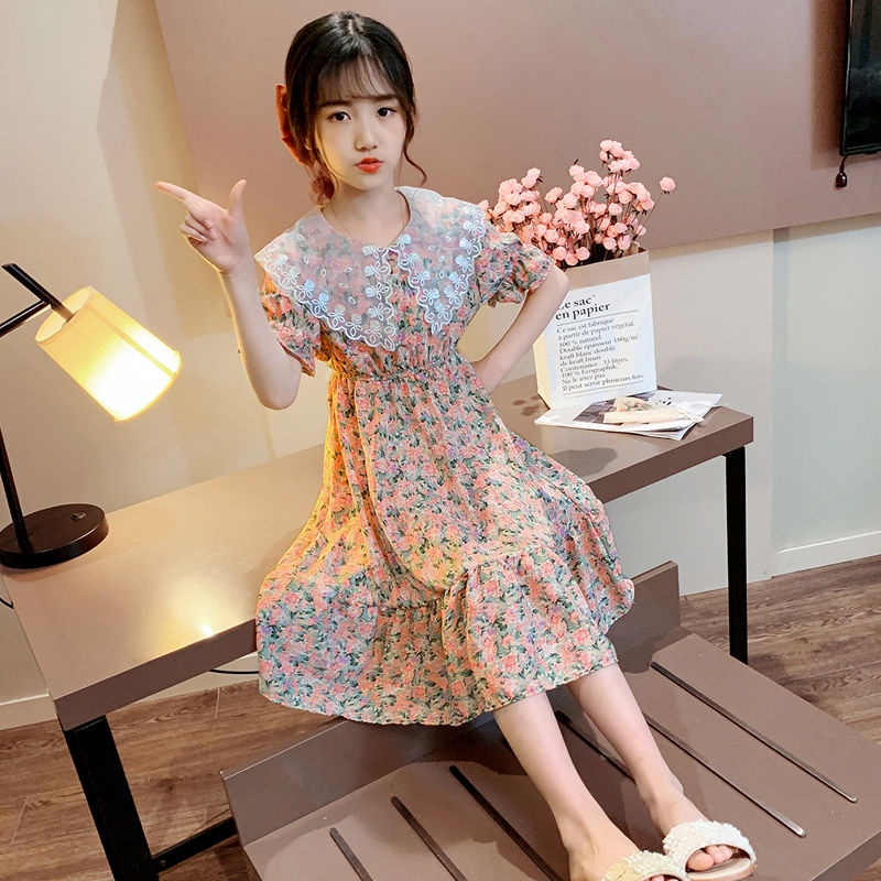 Đầm Hoa Ngắn Tay Thời Trang Mùa Hè Xinh Xắn Dành Cho Bé Gái 3-4 - 5-6 - 7-8 - 9-10 - 11-12 Tuổi