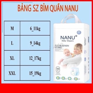 Bỉm quần dán Nanu cao cấp cho bé yêu - Bịch 50 cái