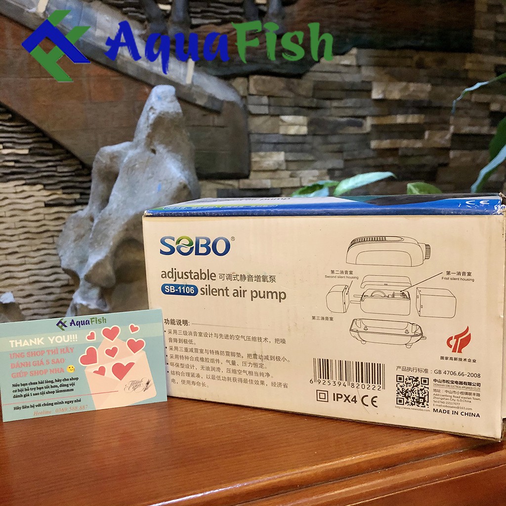 Máy Sục Khí Oxy 2 Vòi Sobo SB -1106 Dành Cho Bể Cá Cảnh Dưới 300l (tặng kèm 2 dây sủi và 2 quả sủi)
