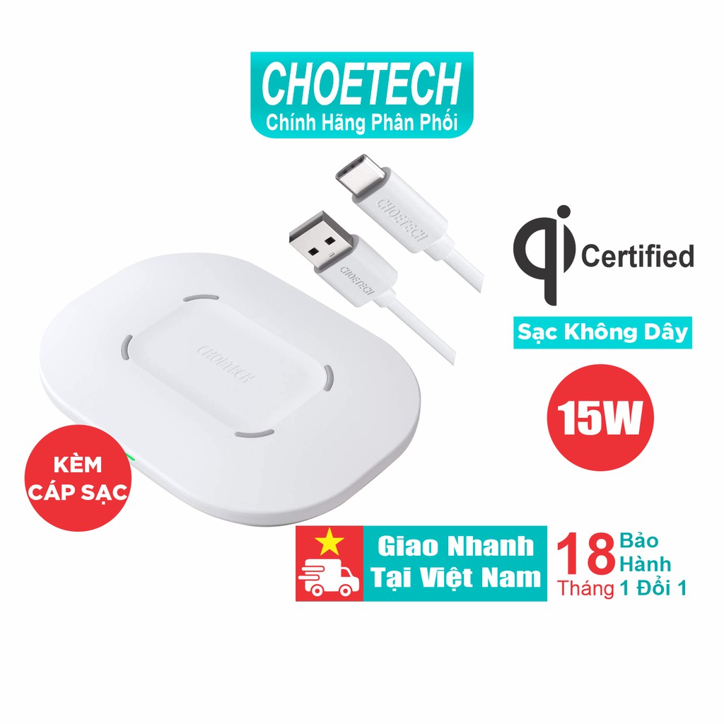 Đế Sạc Không Dây QI 15W Kèm Cáp Type-C CHOETECH T550-F - Hàng Chính Hãng