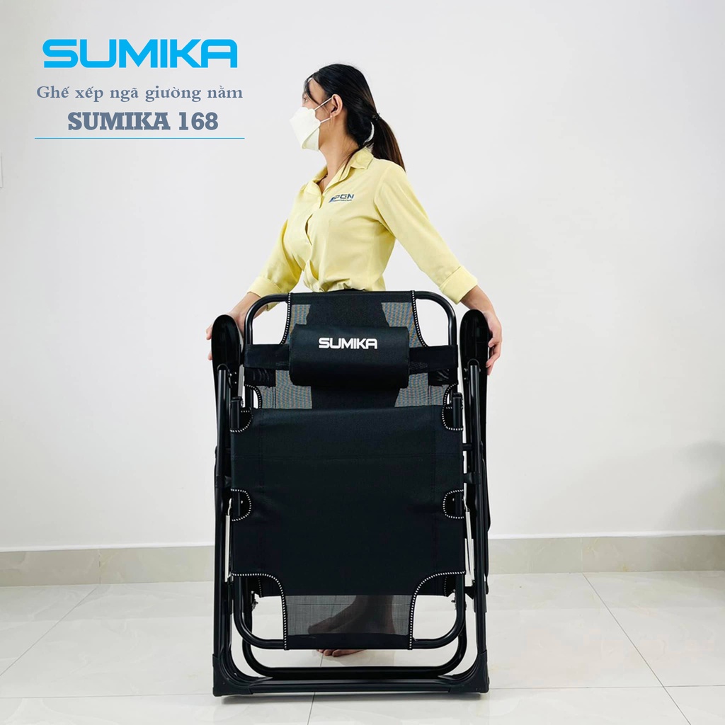 Ghế xếp thư giãn SUMIKA 168, có thể ngã giường nằm, vải lưới thoáng mát