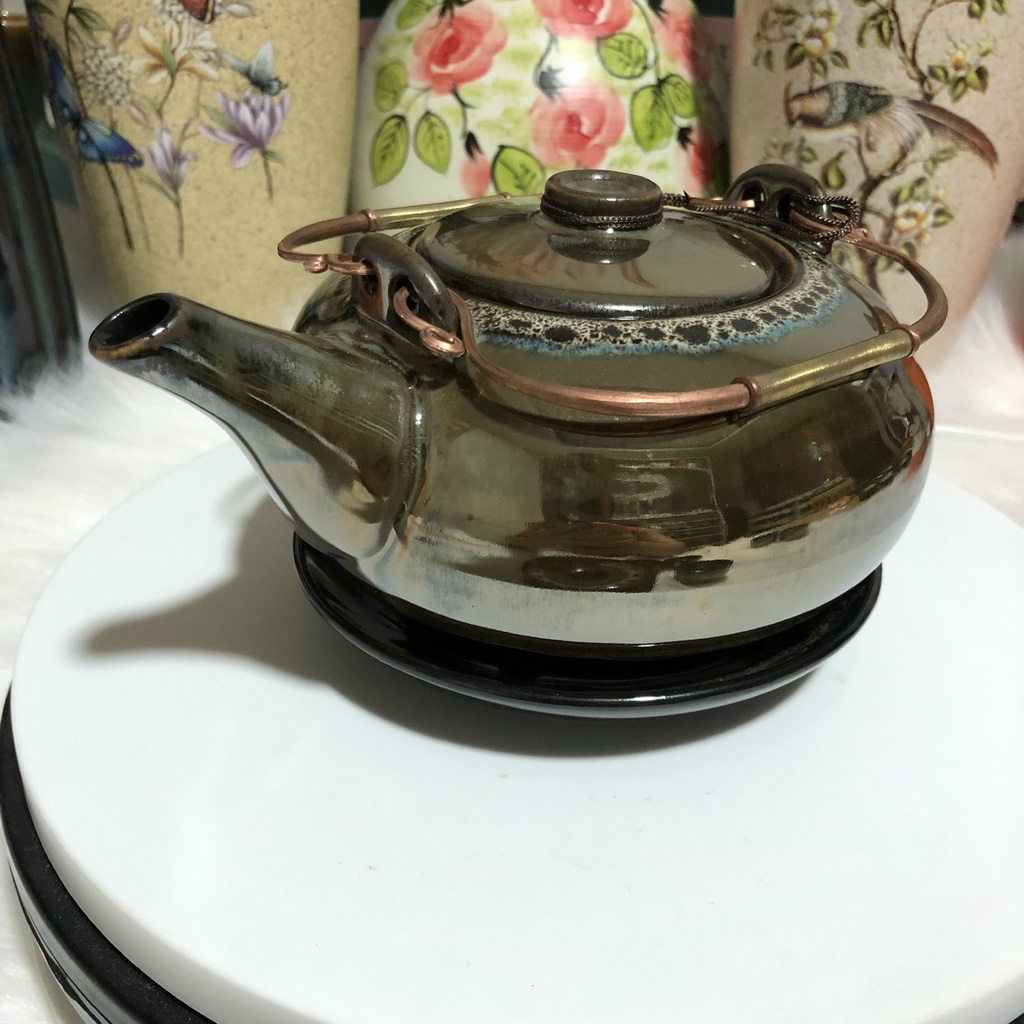 Bộ Ấm chén tách trà hỏa biến Bát tràng  mầu VÀNG ĐỒNG ấm GIANG TÂY vẽ DA BÁO trong lòng gốm cam kết hàng chuẩn