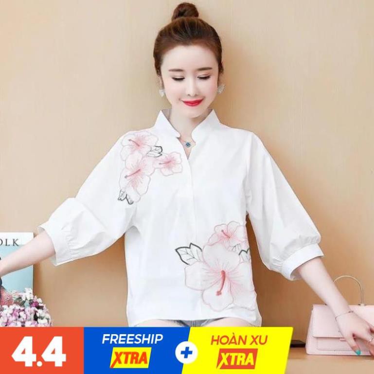 [FREE SHIP] Áo sơ mi nữ, áo sơ mi kiểu họa tiết in hình 3D , áo sơ mi công sở phối tay bèo thanh lịch Free size 60kg