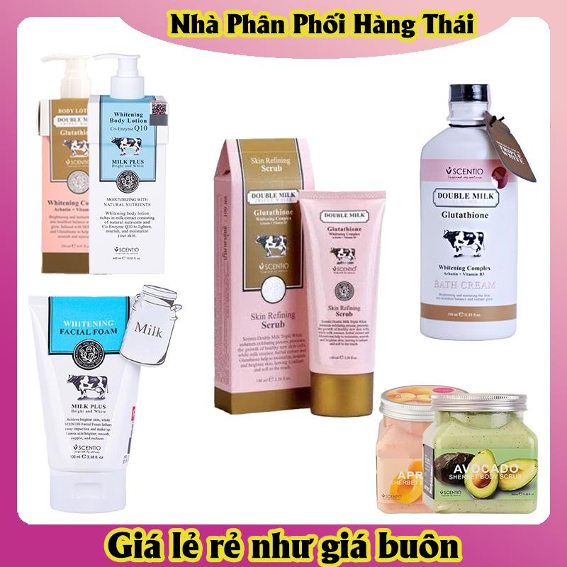 Combo Tẩy tế bào chết, Sữa tắm, Sữa rửa mặt và Dưỡng thể trắng da Beauty Buffet Scentio Double Milk - Hàng Nội Địa Thái