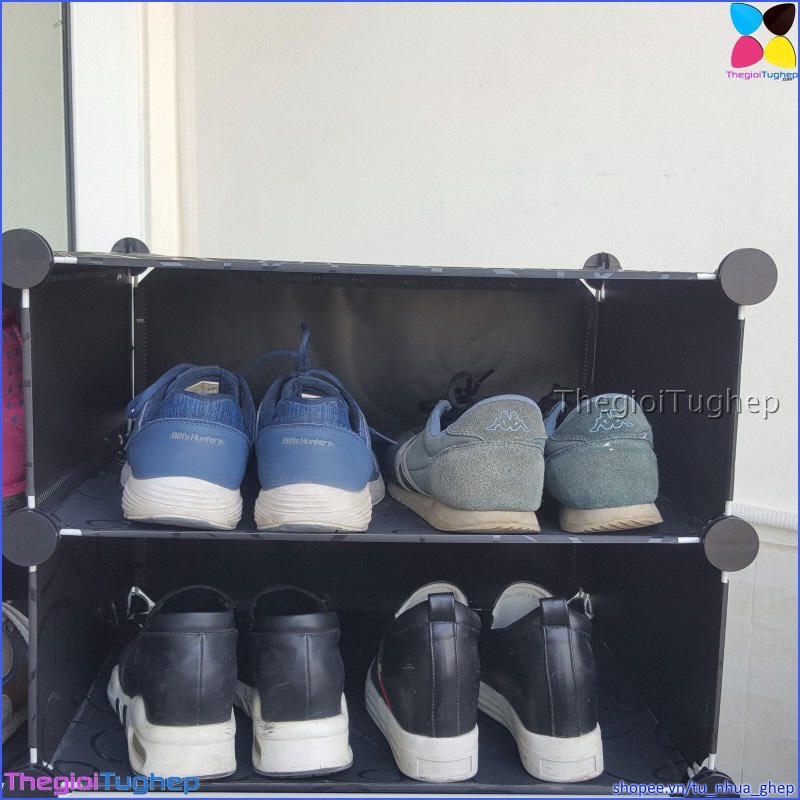 Tủ giầy lắp ghép 12 ô 3 cột 4 tầng bằng nhựa lắp ghép màu đen, trắng, hồng, vàng, xanh (không cánh cửa, để được 24 đôi)