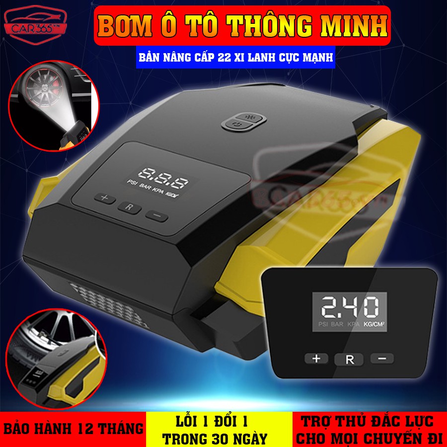 Bơm lốp ô tô xe hơi điện tử thông minh Tự Ngắt Khi Đầy Car365, Cống Suất Lớn, Bơm Nhanh ( BH 12Th - 1 đổi 1 - 30 ngày)