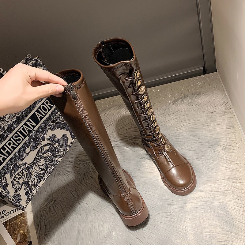 Giày Bốt Martin Cổ Cao Cột Dây Thời Trang Cá Tính Cho Nữ