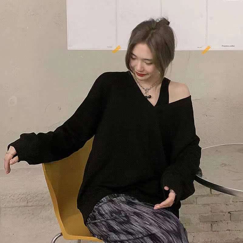 Áo sweater trễ vai dáng rộng thời trang xuân thu cho nữ