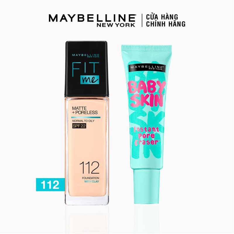 [Bộ trang điểm] Kem nền kiềm dầu chống nắng Fit Me 30ml + Kem lót mịn da Baby Skin 22ml Maybelline New York