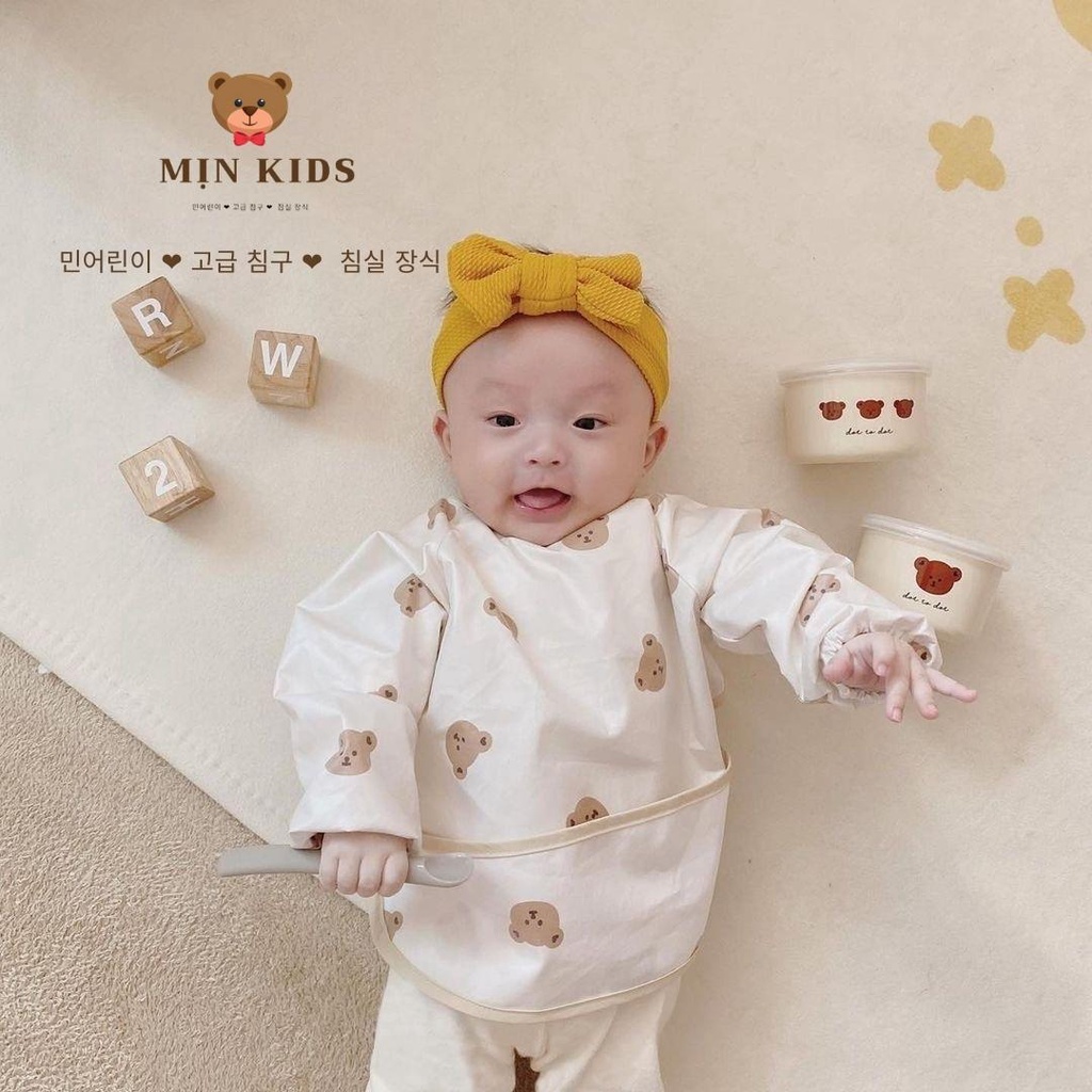 Áo yếm ăn dặm cho bé, yếm ăn dặm MỊN KIDS, áo chống thấm họa tiết xinh xắn cho bé