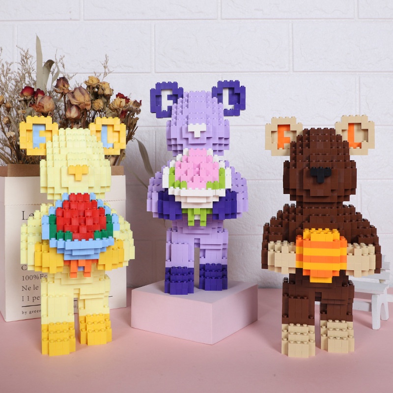 Bộ Đồ Chơi Lắp Ráp Hình Vuông Họa Tiết Hoa / Gấu Độc Đáo Làm Quà Tặng Giáng Sinh / Valentine Cho Bé