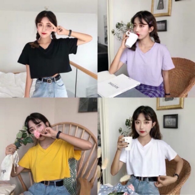 Áo croptop nữ tay ngắn kiểu ôm cổ tim bigsize thun body cunstore.2hand