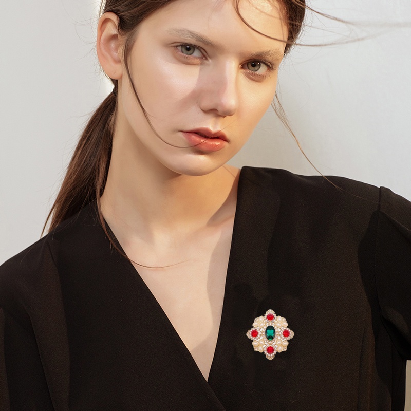 Ghim Cài Áo Hình Chữ Nhật Đính Ngọc Trai Giả Màu Sắc Vintage