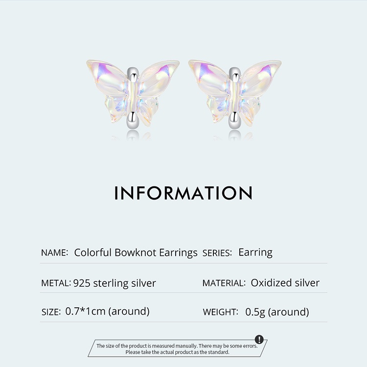 Bông tai nữ BAMOER bạc 925 hình cái nơ nhiều màu sắc