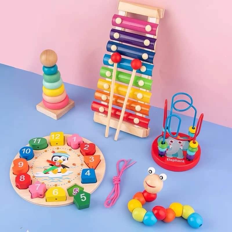 Combo 6 Món Đồ Chơi Gỗ Đồ Chơi Thông Minh Phát Triển Trí Tuệ Cho Bé Nhiều Màu Sắc