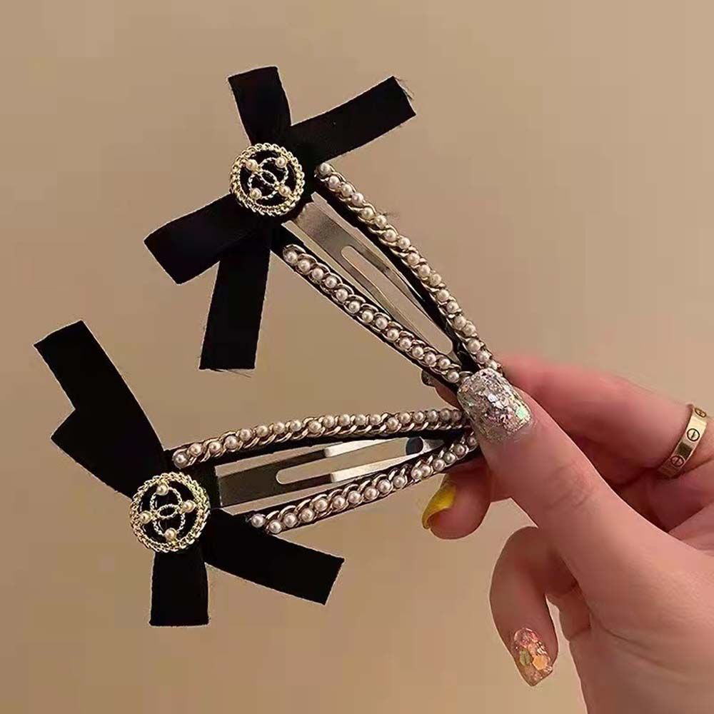 Kẹp tóc BB đính ngọc trai đen đơn giản phong cách Hàn Quốc cho nữ