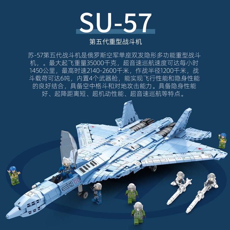 Bộ xếp hình Army Juhang 88016 mô hình lắp ráp Máy bay chiến đấu SU 57 của Nga