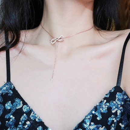 Vòng cổ choker nơ sợi mảnh xinh xắn thời trang dây chuyền nơ đính đá pha lê phong cách ins hàn quốc trang sức nữ quà tặng bạn gái