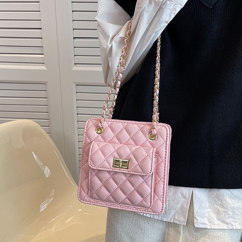 IELGY Túi Đeo Vai Hình Vuông Nhỏ Thêu Họa Tiết Hình Thoi Thời Trang Cho Nữ