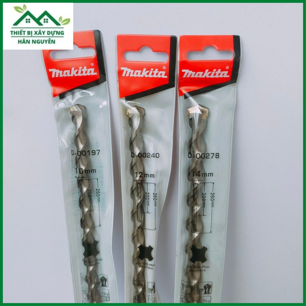 Mũi khoan bê tông Makita 2 cạnh gài 10mm,12mm,14mm X 260mm cho máy khoan bêtông