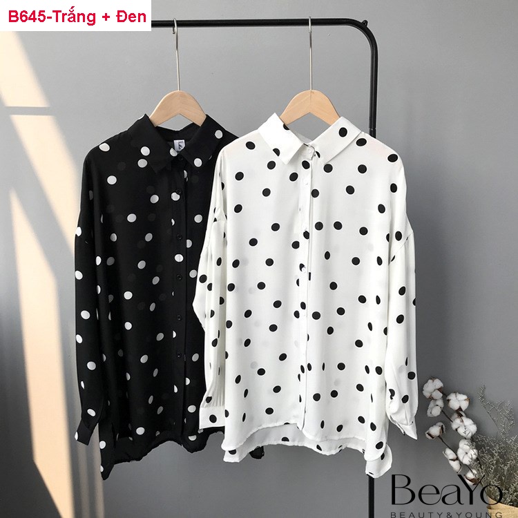 B645 ÁO SƠ MI CHẤM BI ĐƠN GIẢN TRẺ TRUNG SALE LẺ SIZE