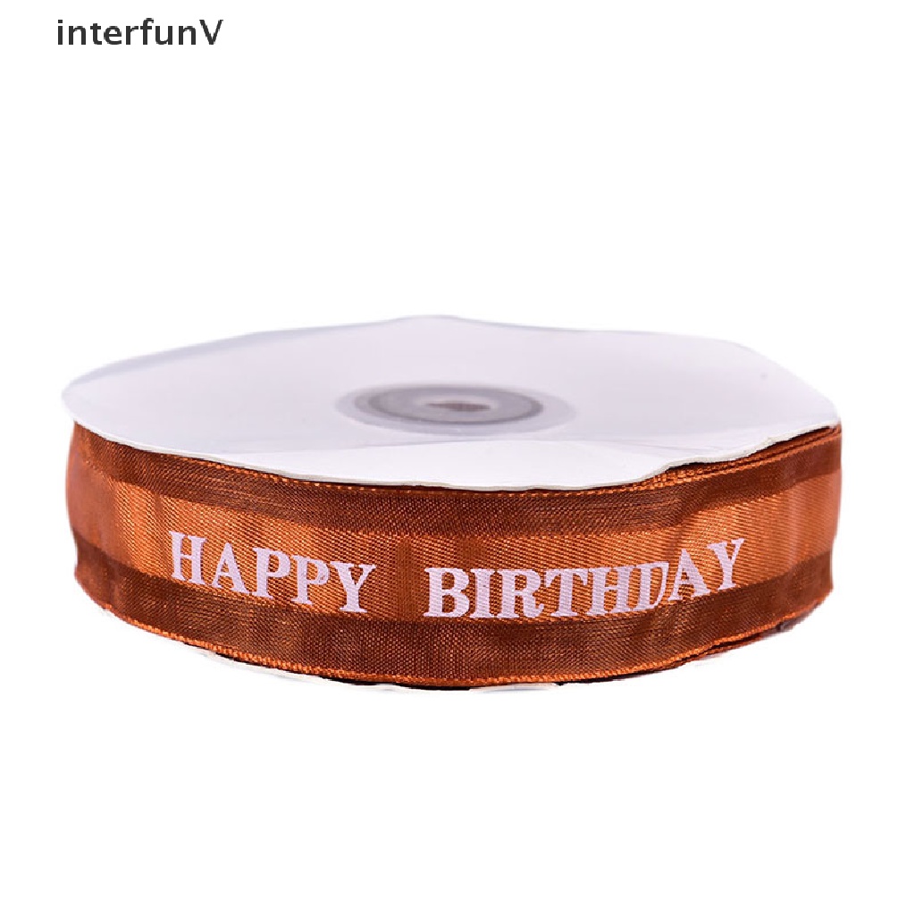 [InterfunV] Cuộn Dây Ruy Băng Polyester In Chữ Happy Birthday Gói Quà Tặng Sinh Nhật DIY