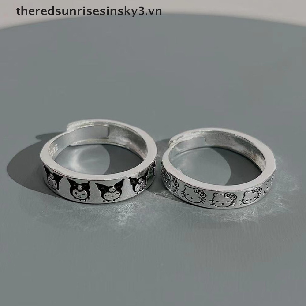 * * Thời Trang Mới * * Nhẫn Cặp Đôi Bằng Đồng Trắng Mạ Đồng Hình Kuromi Đáng Yêu Có Thể Điều Chỉnh Làm Quà Tặng