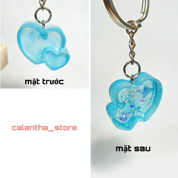 Móc khoá Cyan-heart màu nhũ xanh - Móc khoá trái tim - Quà tặng handmade