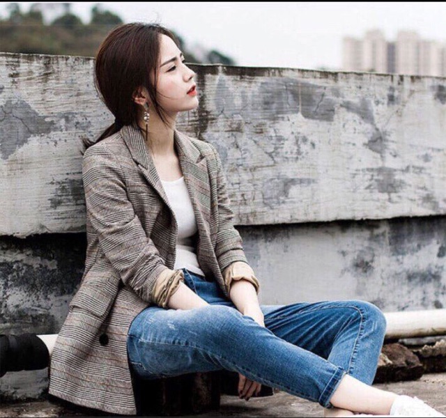 Áo Vest, Blazer nữ kẻ 2 lớp - Hàng cao cấp