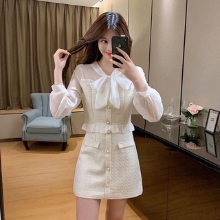 Set áo và chân váy dạ phối ren