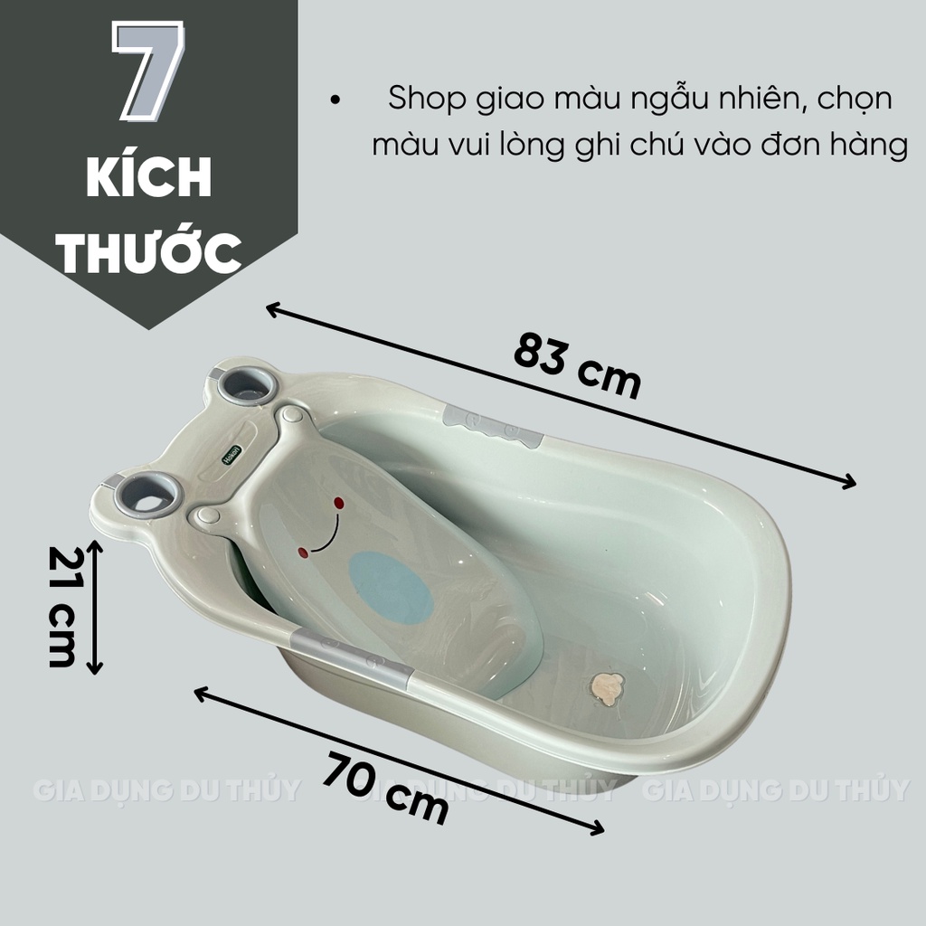 Thau tắm bé sơ sinh có tựa lưng nâng đỡ cột sống, chất liệu nhựa PP nguyên sinh an toàn màu trắng, hồng, xanh hình ếch