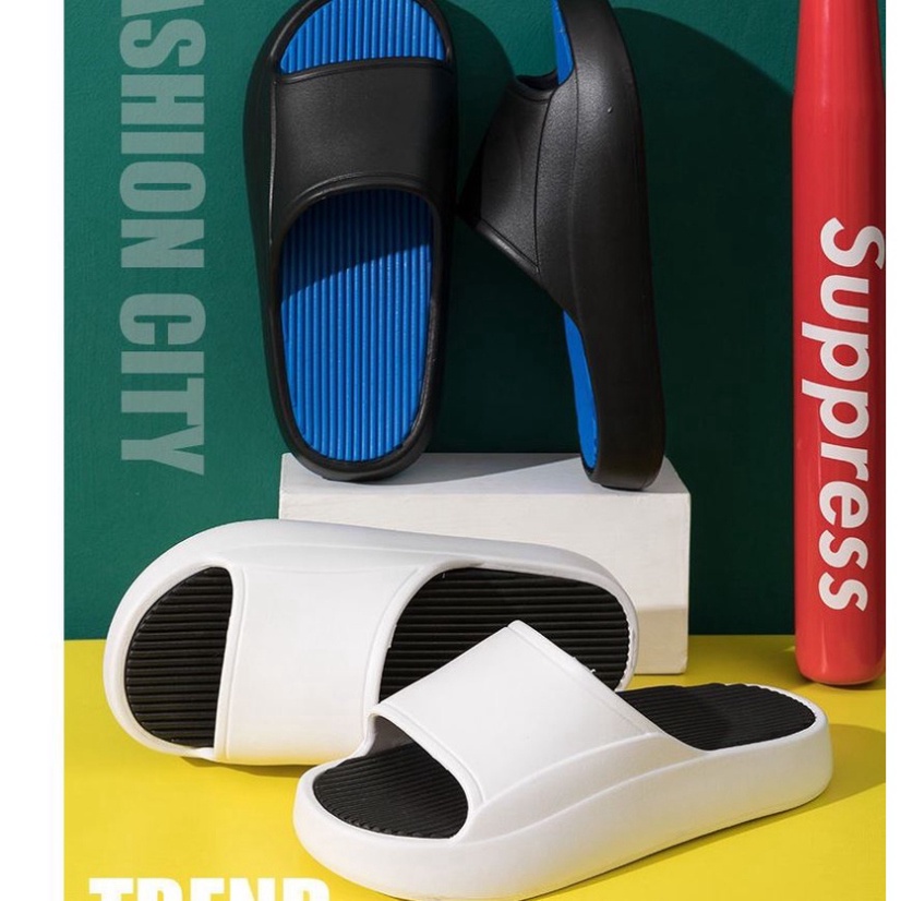 Dép quai ngang nam nữ bánh mì ulzzang EVA độn đế cao 3cm bản đúc nguyên khối siêu nhẹ