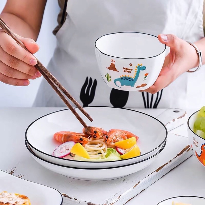 Bát ăn cơm dễ thương chất liệu sứ cao cấp khủng long và phi hành gia