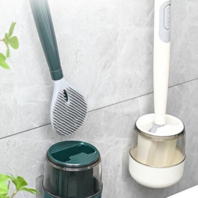 Cọ bồn cầu silicon , cọ chà toilet thông minh gắn tường có bình chứa xà phòng tiện lợi