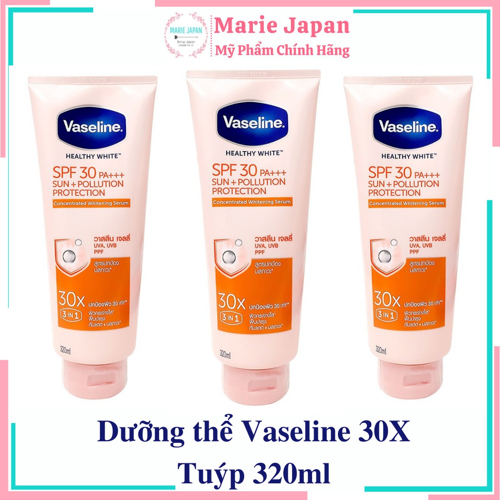 Dưỡng thể Vaseline 30X trắng da chống nắng  Healthy Bright SPF30 - Tuýp 320ml