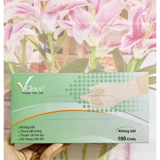 Găng tay y tế Không Bột Vglove màu trắng Vglove hộp 100 chiếc - Găng tay cao su Không Bột Vglove