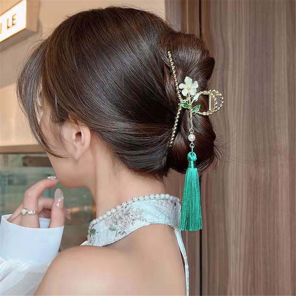 Kẹp Tóc Phối Hoa Tua Rua Bằng Hợp Kim Phong Cách Trung Hoa Cổ Điển Thời Trang