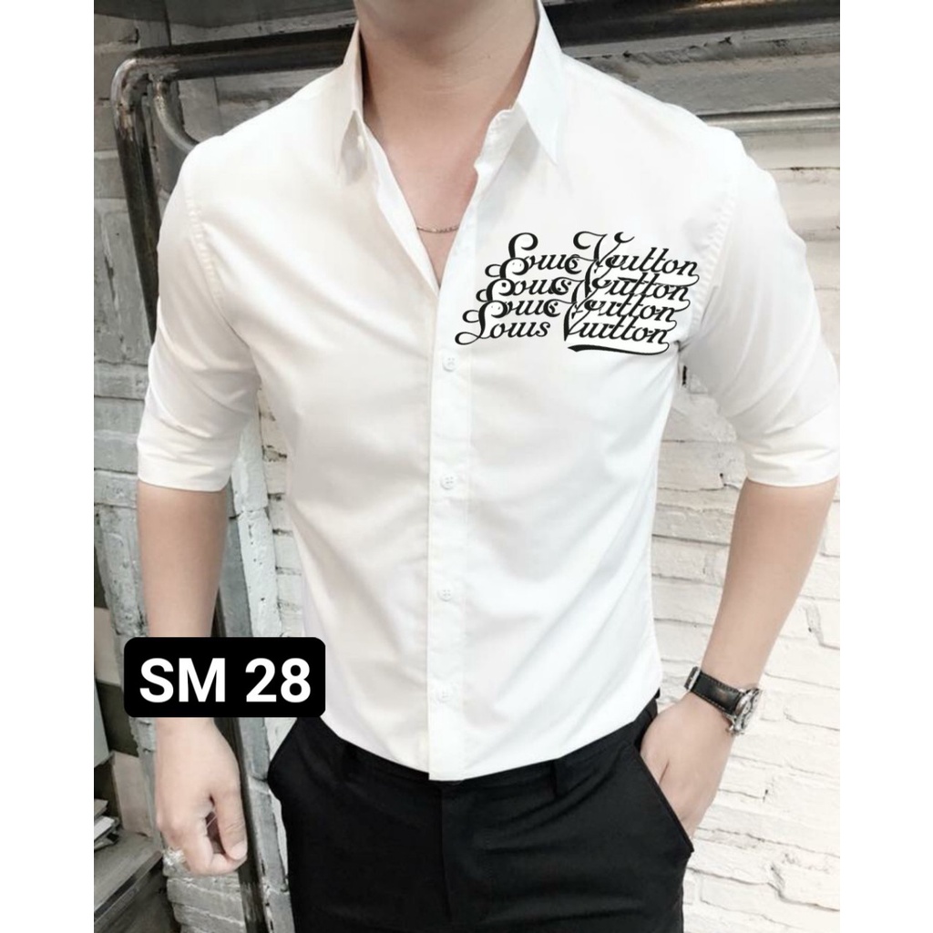 ÁO SƠ MI NAM TAY DÀI TRẮNG HỌA TIẾT CHỮ, LOGO NV PHÙ HỢP ĐI CHƠI, ĐI LÀM