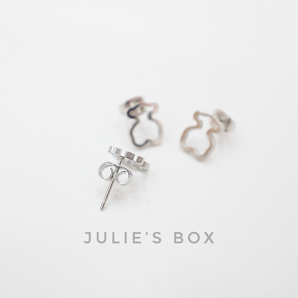 [Bán Theo Chiếc] Khuyên Tai Nam Nữ Hình Gấu Teddy Bear Đuôi Gài Unisex Titan Cá Tính Bông Tai Julies Box 66