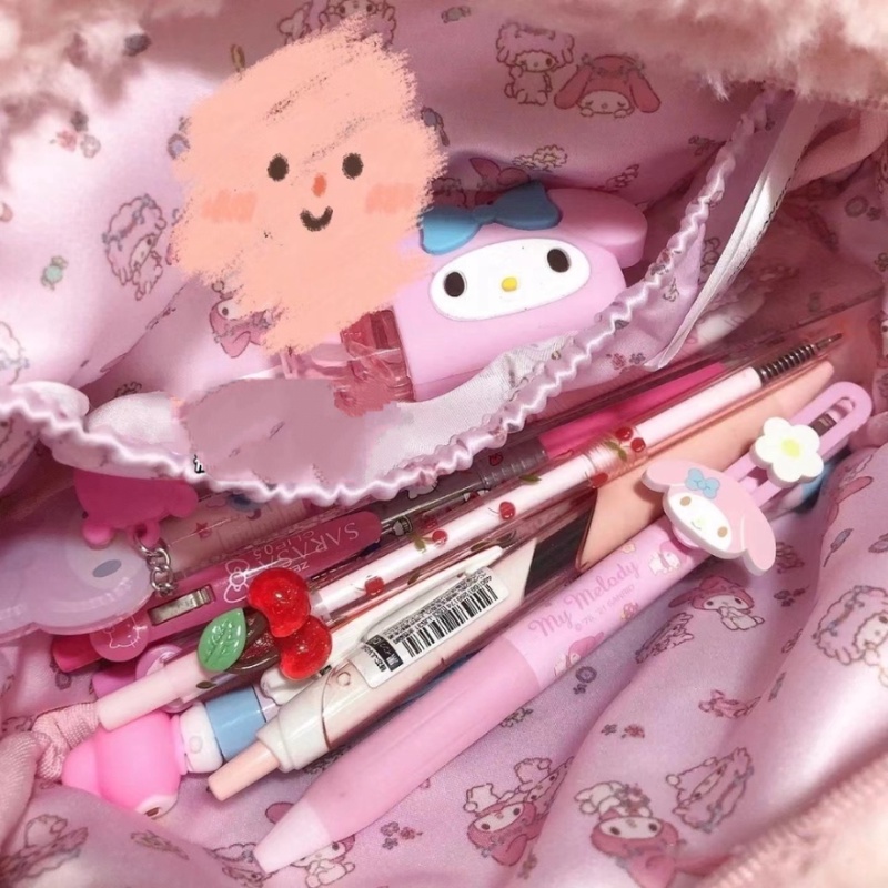 Sanrio Túi Đựng Bút Chì / Mỹ Phẩm Bằng Vải Bông Họa Tiết Melody Dễ Thương Sức Chứa Lớn