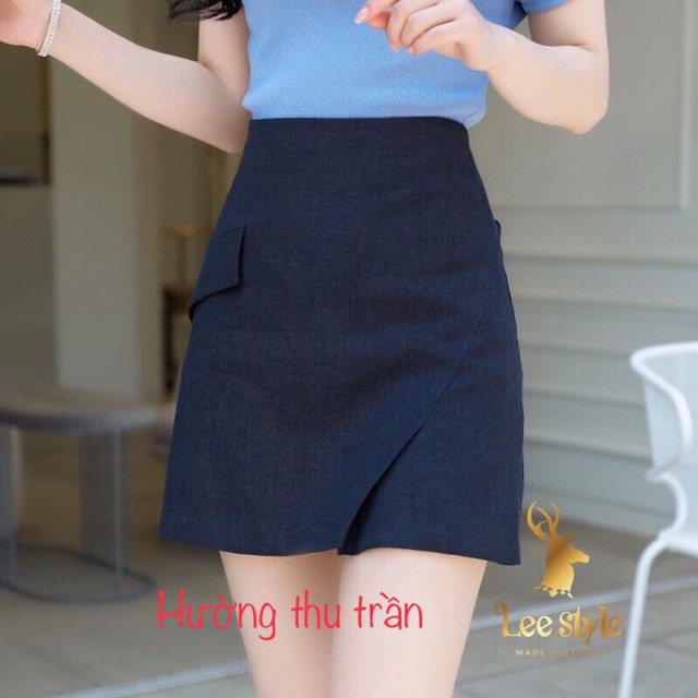 Chân Váy Ngắn Chữ A Công Sở Chân Váy Xếp Li Sườn, 1 li sườn 1 nắp d45cm