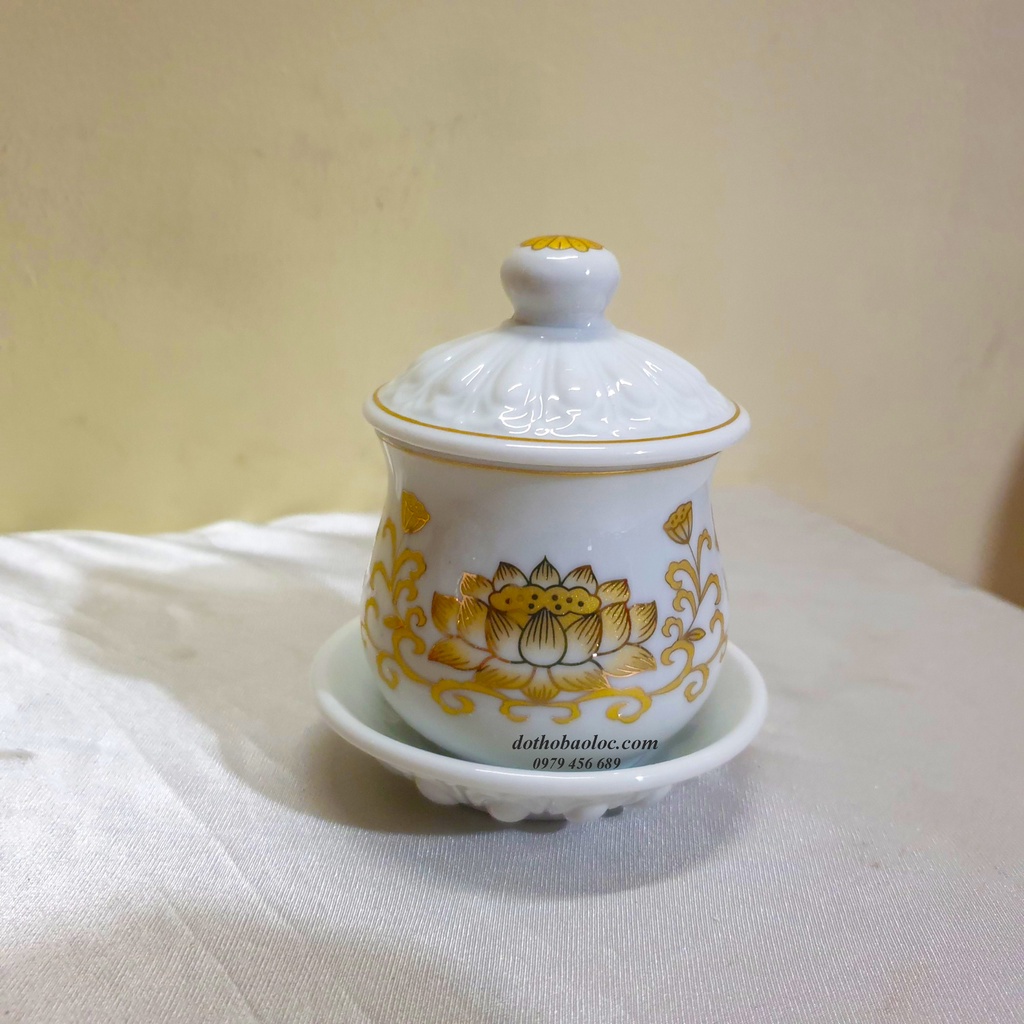 Bộ Đồ Thờ Cúng - Set Đồ Thờ Phụng Sứ Trắng hình rồng  Vàng In Nổi Cao Cấp