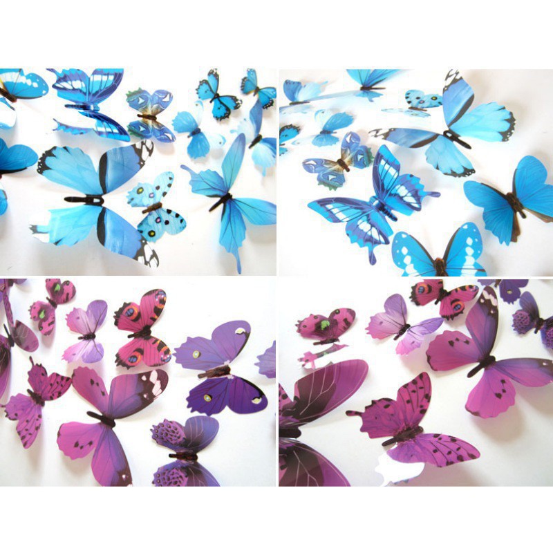 Bộ 12 bướm 3D trang trí nhà có nam châm kích cở đa dạng